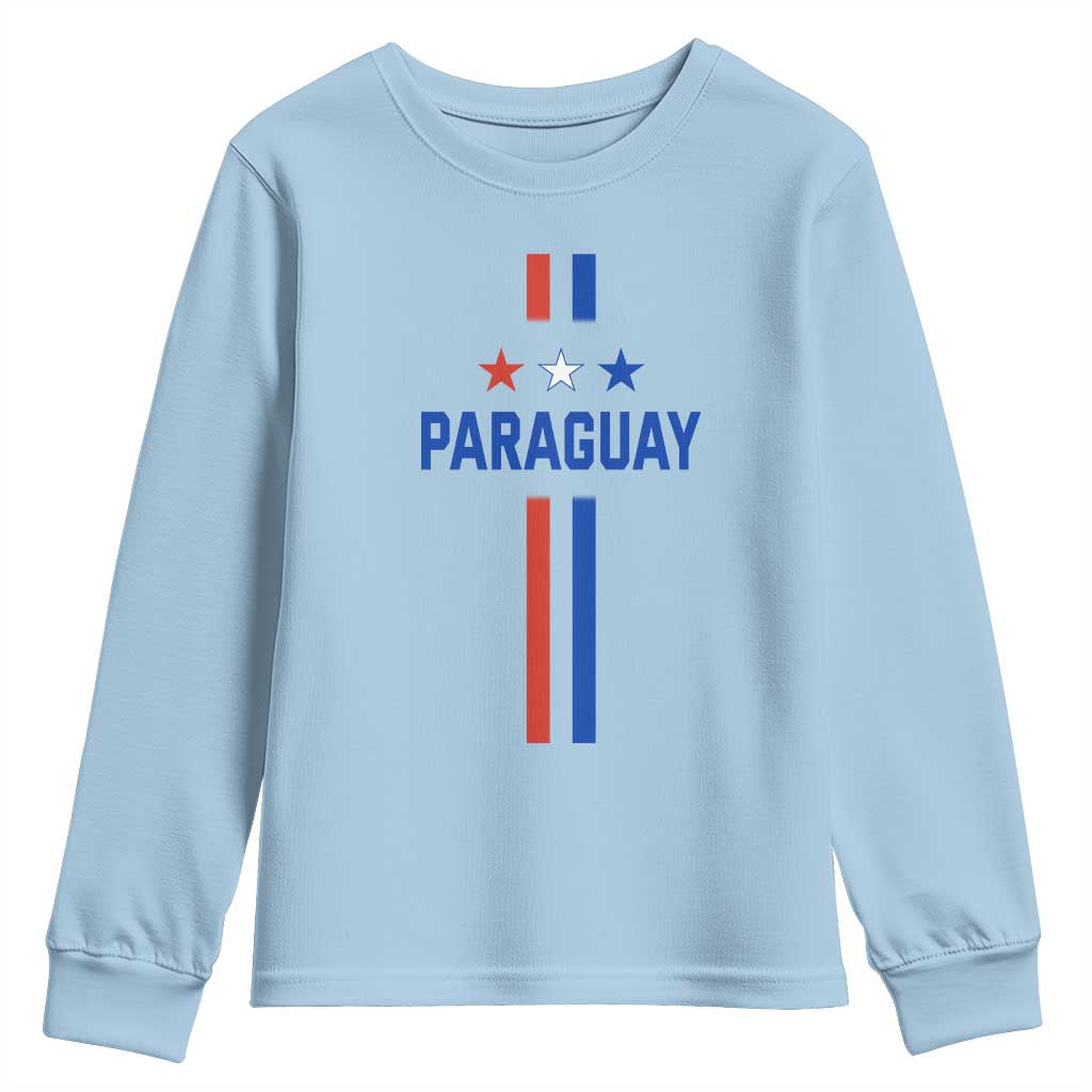 Paraguay Flag Soccer Jersey Style Graphic Youth Sweatshirt Patriotic Paraguaya Pride Football Fans Sports Spirit TS02 Light Blue Print Your Wear