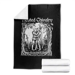 Heated Chivalry Kissing Knights Throw Blanket Romantic Funny Medieval Woodcut Fantasy Folklore Graphic TS02 Black Print Your Wear