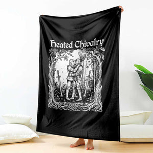 Heated Chivalry Kissing Knights Throw Blanket Romantic Funny Medieval Woodcut Fantasy Folklore Graphic TS02 Print Your Wear