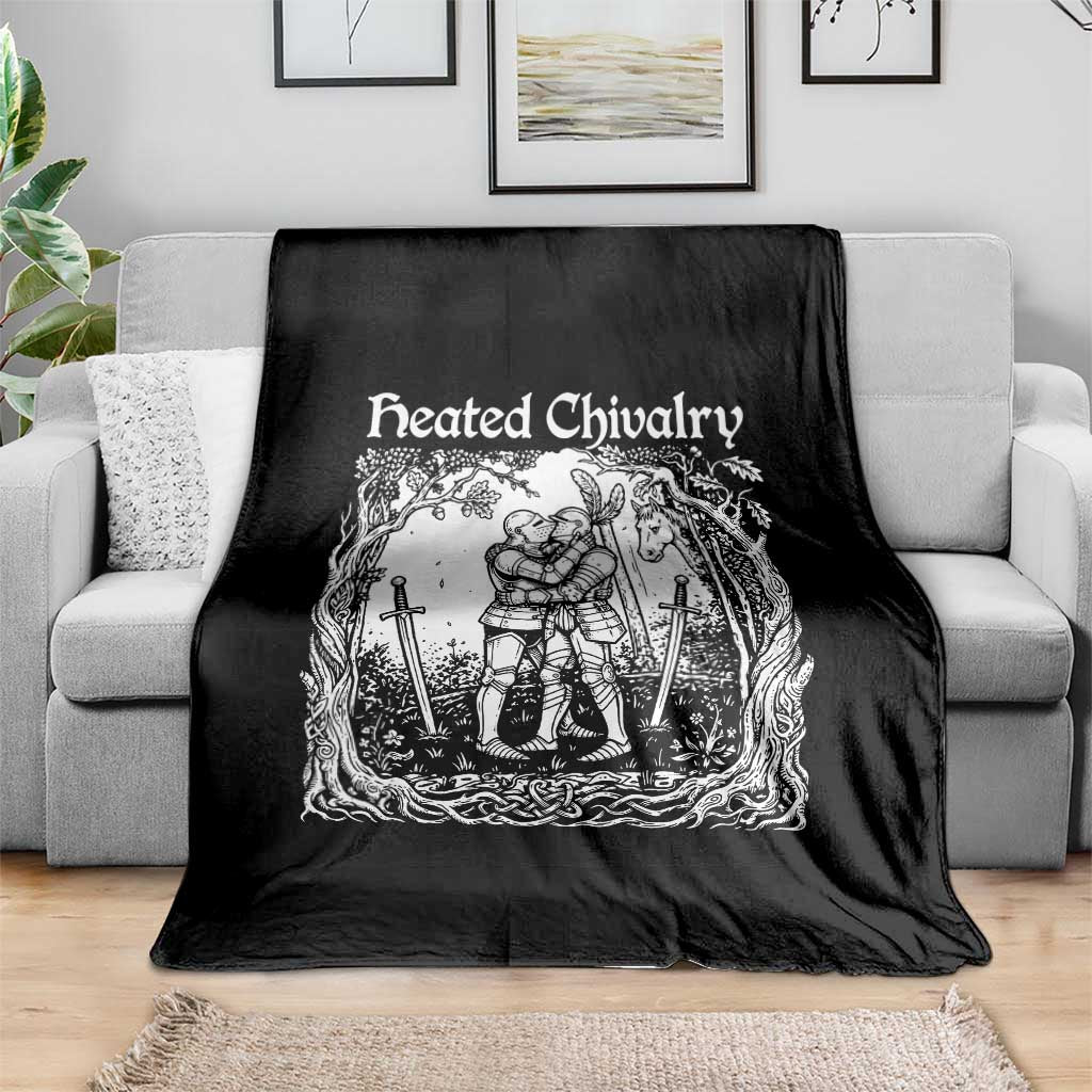 Heated Chivalry Kissing Knights Throw Blanket Romantic Funny Medieval Woodcut Fantasy Folklore Graphic TS02 Print Your Wear