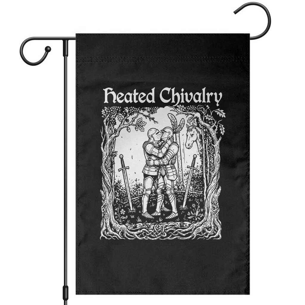 Heated Chivalry Kissing Knights Garden Flag Romantic Funny Medieval Woodcut Fantasy Folklore Graphic TS02 Black Print Your Wear