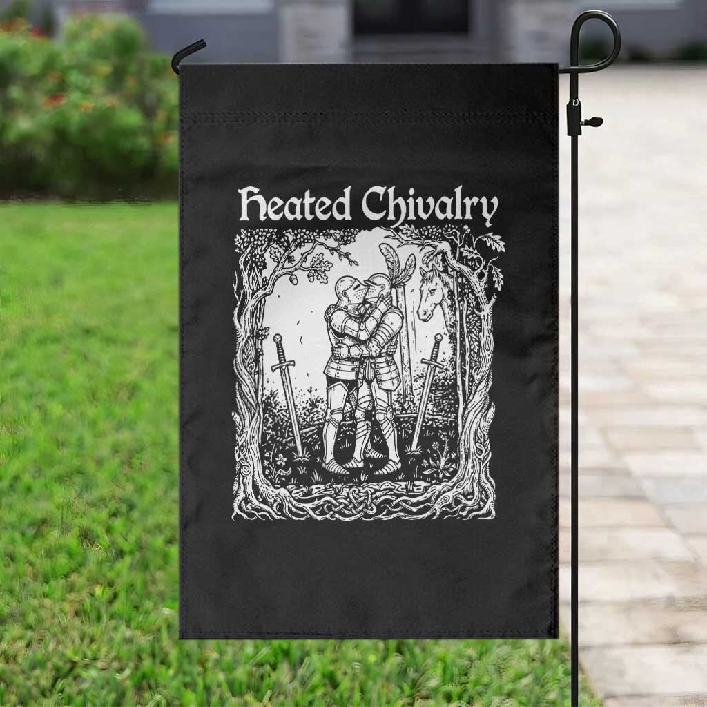 Heated Chivalry Kissing Knights Garden Flag Romantic Funny Medieval Woodcut Fantasy Folklore Graphic TS02 Print Your Wear