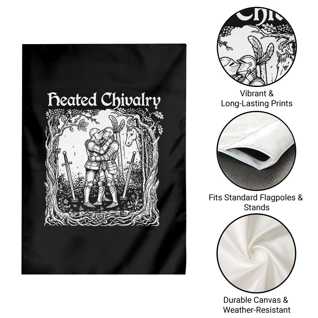 Heated Chivalry Kissing Knights Garden Flag Romantic Funny Medieval Woodcut Fantasy Folklore Graphic TS02 Print Your Wear