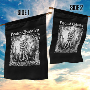 Heated Chivalry Kissing Knights Garden Flag Romantic Funny Medieval Woodcut Fantasy Folklore Graphic TS02 Print Your Wear