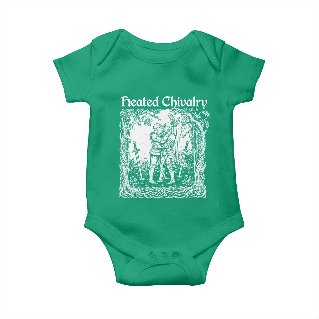 Heated Chivalry Kissing Knights Baby Onesie Romantic Funny Medieval Woodcut Fantasy Folklore Graphic TS02 Irish Green Print Your Wear