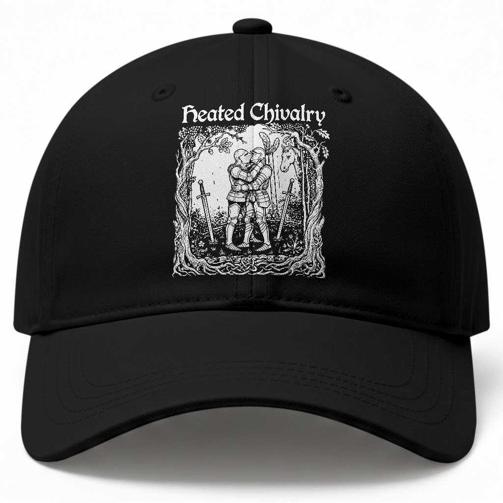 Heated Chivalry Kissing Knights Baseball Cap Romantic Funny Medieval Woodcut Fantasy Folklore Graphic TS02 Print Your Wear