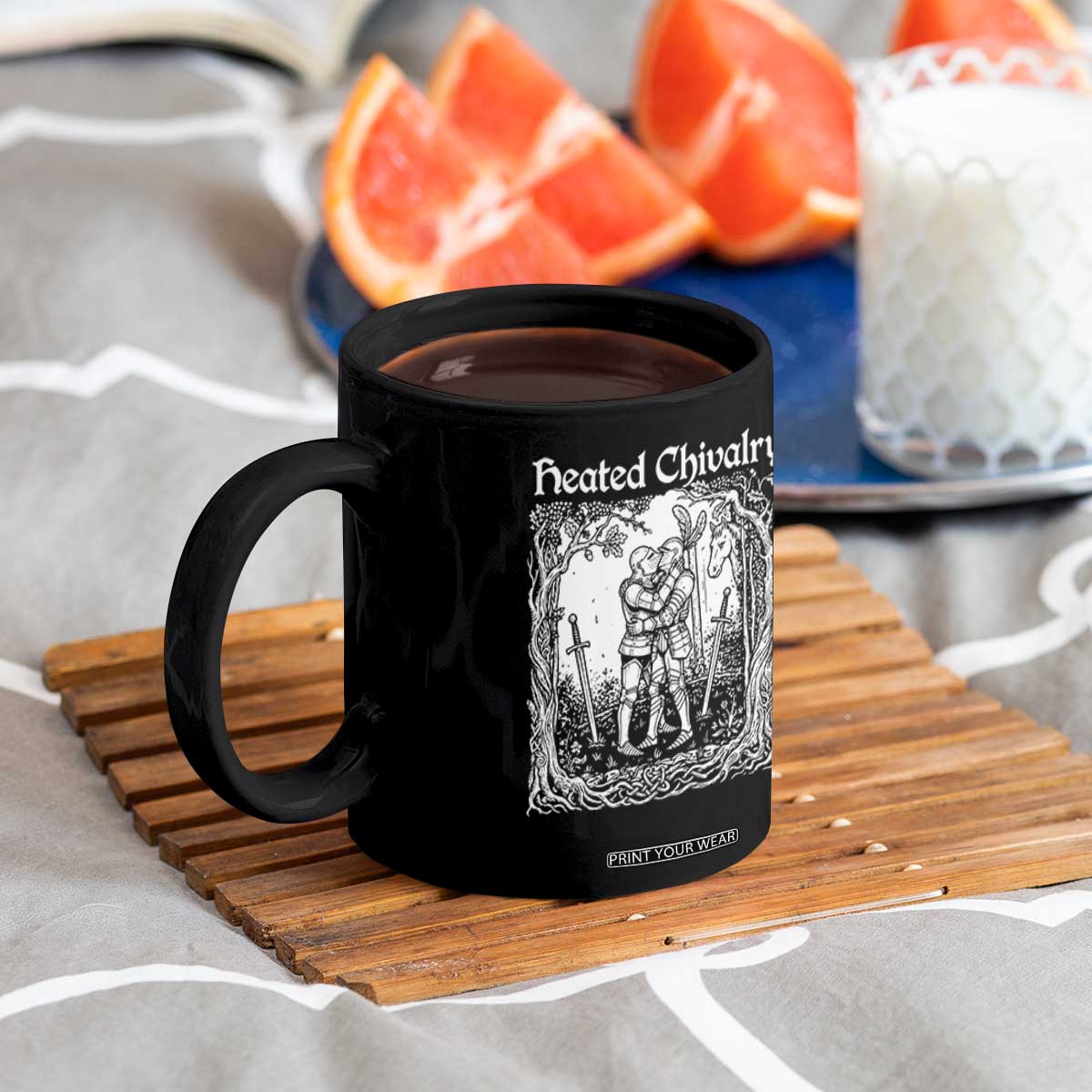 Heated Chivalry Kissing Knights Coffee Mug Romantic Funny Medieval Woodcut Fantasy Folklore Graphic TS02 Print Your Wear
