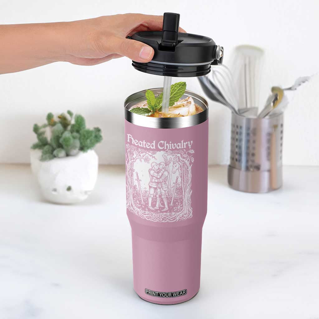 Heated Chivalry Kissing Knights Flip Straw Tumbler Romantic Funny Medieval Woodcut Fantasy Folklore Graphic TS02 One Size: 30 oz Light Pink Print Your Wear