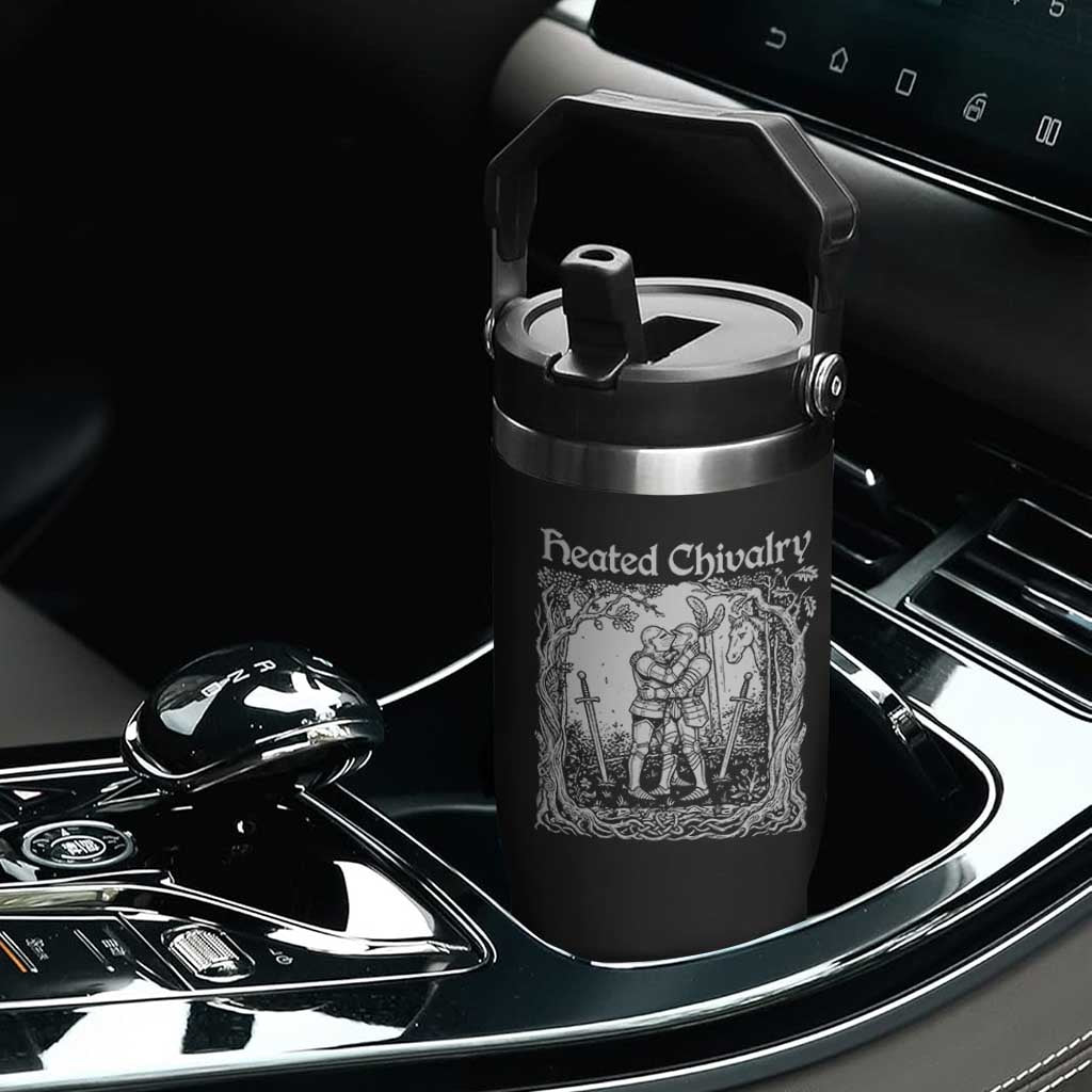Heated Chivalry Kissing Knights Flip Straw Tumbler Romantic Funny Medieval Woodcut Fantasy Folklore Graphic TS02 Print Your Wear