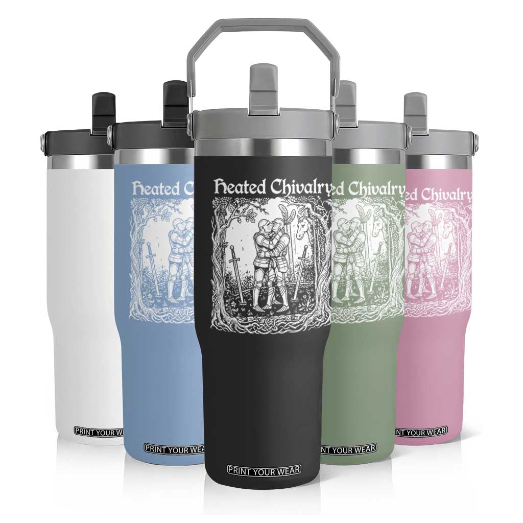 Heated Chivalry Kissing Knights Flip Straw Tumbler Romantic Funny Medieval Woodcut Fantasy Folklore Graphic TS02 Print Your Wear