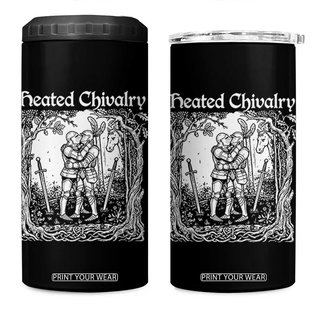 Heated Chivalry Kissing Knights 4 in 1 Can Cooler Tumbler Romantic Funny Medieval Woodcut Fantasy Folklore Graphic TS02 One Size: 16 oz Black Print Your Wear
