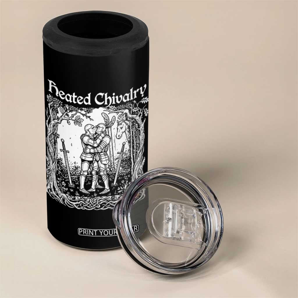 Heated Chivalry Kissing Knights 4 in 1 Can Cooler Tumbler Romantic Funny Medieval Woodcut Fantasy Folklore Graphic TS02 Print Your Wear