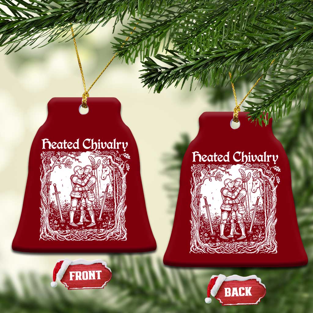 Heated Chivalry Kissing Knights Ceramic Ornament Romantic Funny Medieval Woodcut Fantasy Folklore Graphic TS02 Print Your Wear