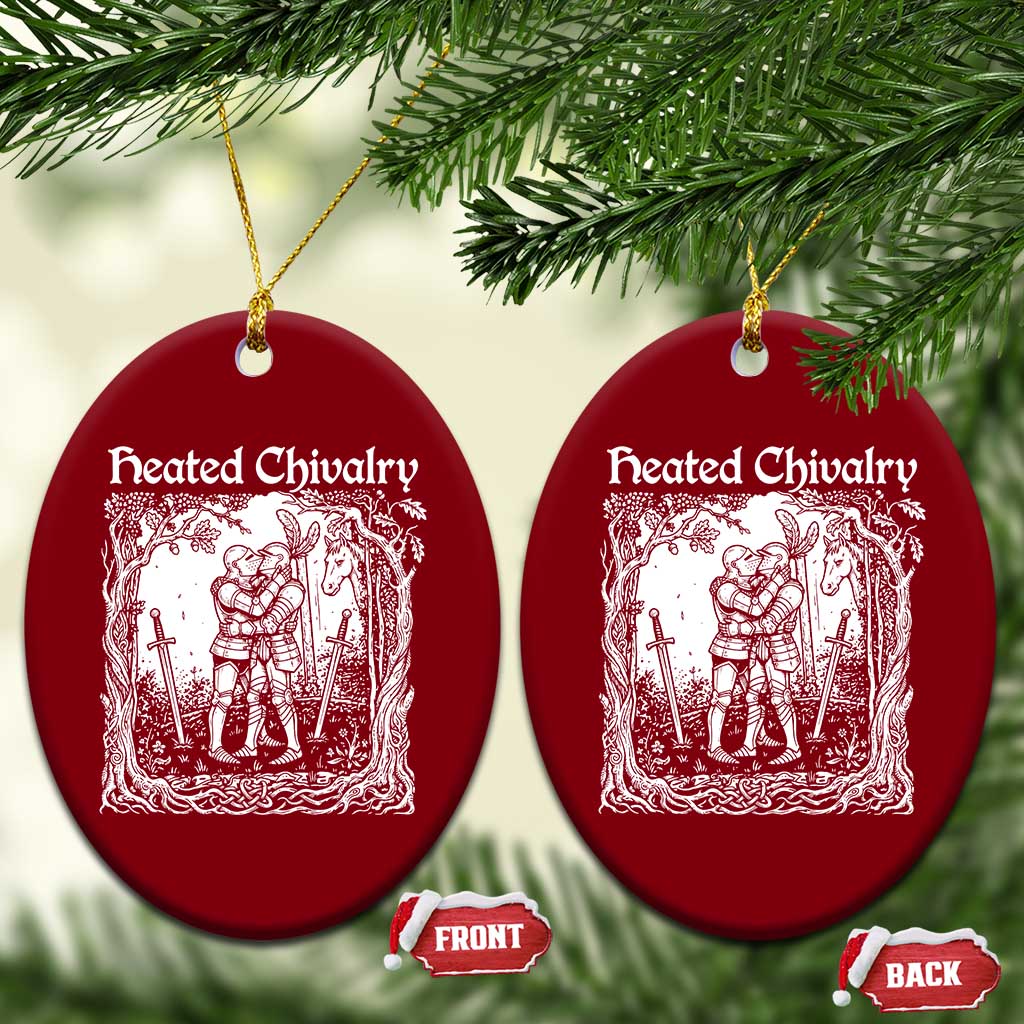 Heated Chivalry Kissing Knights Ceramic Ornament Romantic Funny Medieval Woodcut Fantasy Folklore Graphic TS02 Print Your Wear