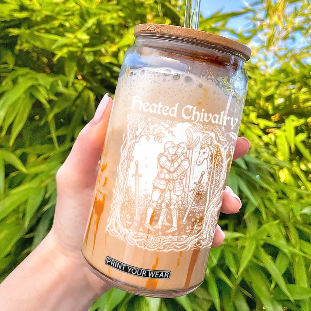 Heated Chivalry Kissing Knights Glass Can Romantic Funny Medieval Woodcut Fantasy Folklore Graphic TS02 Black Print Your Wear