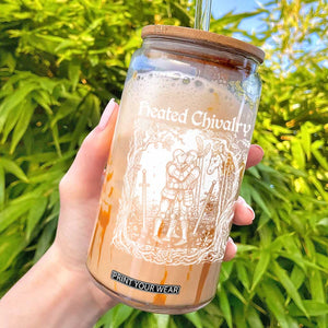 Heated Chivalry Kissing Knights Glass Can Romantic Funny Medieval Woodcut Fantasy Folklore Graphic TS02 Black Print Your Wear