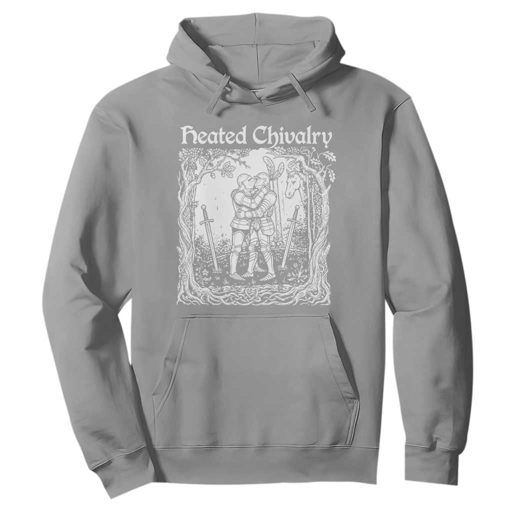 Heated Chivalry Kissing Knights Hoodie Romantic Funny Medieval Woodcut Fantasy Folklore Graphic TS02 Sport Gray Print Your Wear