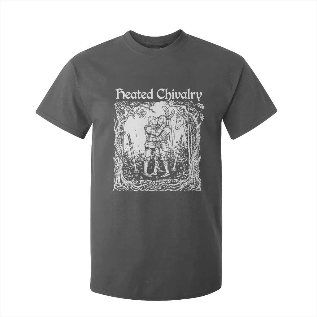 Heated Chivalry Kissing Knights T Shirt For Kid Romantic Funny Medieval Woodcut Fantasy Folklore Graphic TS02 Dark Heather Print Your Wear