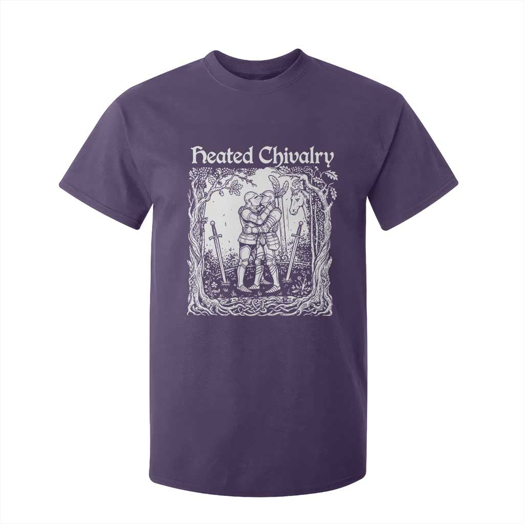 Heated Chivalry Kissing Knights T Shirt For Kid Romantic Funny Medieval Woodcut Fantasy Folklore Graphic TS02 Purple Print Your Wear