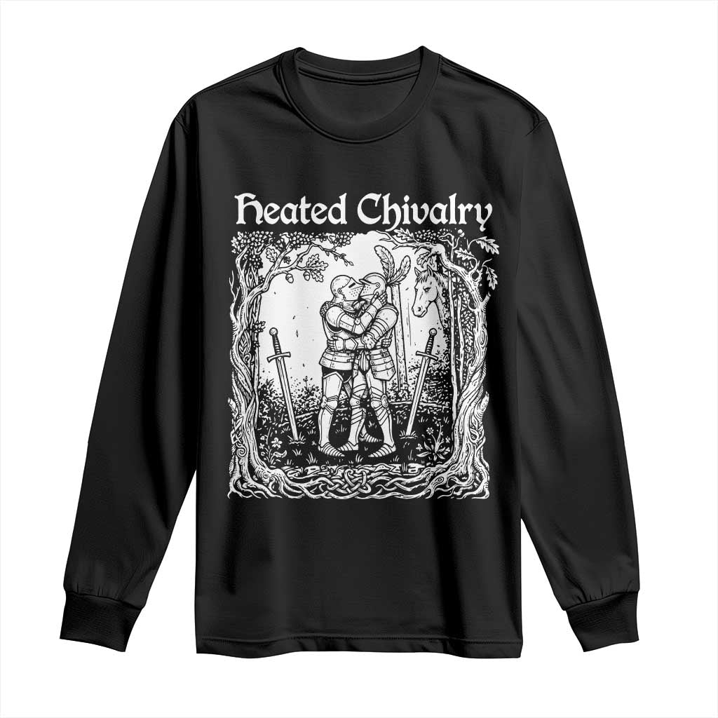 Heated Chivalry Kissing Knights Long Sleeve Shirt Romantic Funny Medieval Woodcut Fantasy Folklore Graphic TS02 Black Print Your Wear