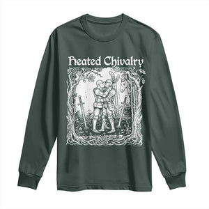 Heated Chivalry Kissing Knights Long Sleeve Shirt Romantic Funny Medieval Woodcut Fantasy Folklore Graphic TS02 Dark Forest Green Print Your Wear