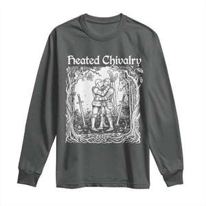 Heated Chivalry Kissing Knights Long Sleeve Shirt Romantic Funny Medieval Woodcut Fantasy Folklore Graphic TS02 Dark Heather Print Your Wear