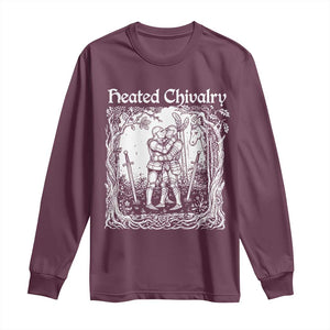 Heated Chivalry Kissing Knights Long Sleeve Shirt Romantic Funny Medieval Woodcut Fantasy Folklore Graphic TS02 Maroon Print Your Wear