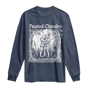 Heated Chivalry Kissing Knights Long Sleeve Shirt Romantic Funny Medieval Woodcut Fantasy Folklore Graphic TS02 Navy Print Your Wear