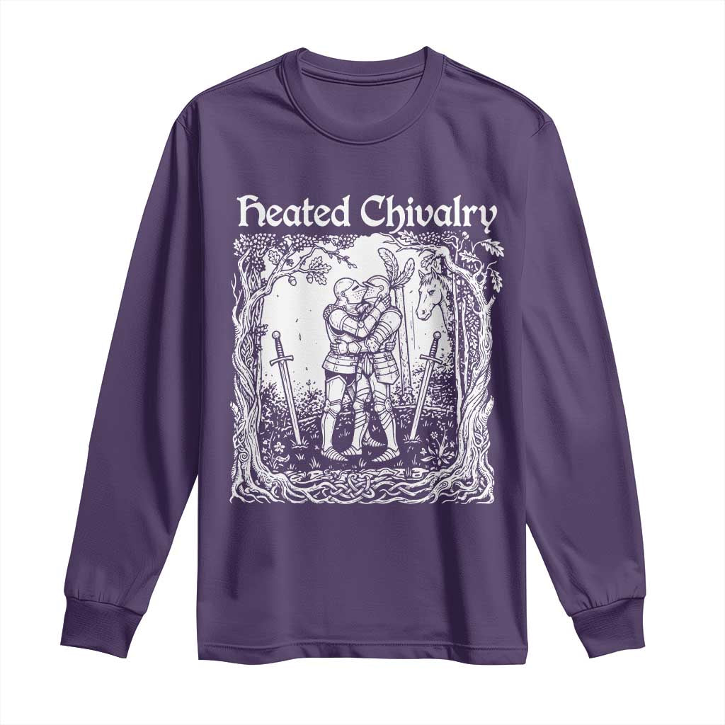 Heated Chivalry Kissing Knights Long Sleeve Shirt Romantic Funny Medieval Woodcut Fantasy Folklore Graphic TS02 Purple Print Your Wear