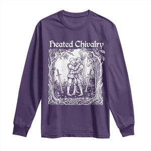 Heated Chivalry Kissing Knights Long Sleeve Shirt Romantic Funny Medieval Woodcut Fantasy Folklore Graphic TS02 Purple Print Your Wear