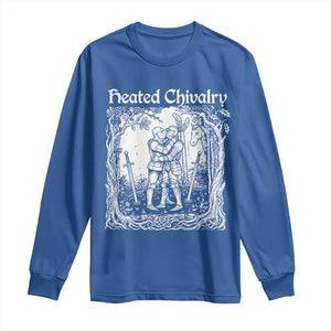 Heated Chivalry Kissing Knights Long Sleeve Shirt Romantic Funny Medieval Woodcut Fantasy Folklore Graphic TS02 Royal Blue Print Your Wear