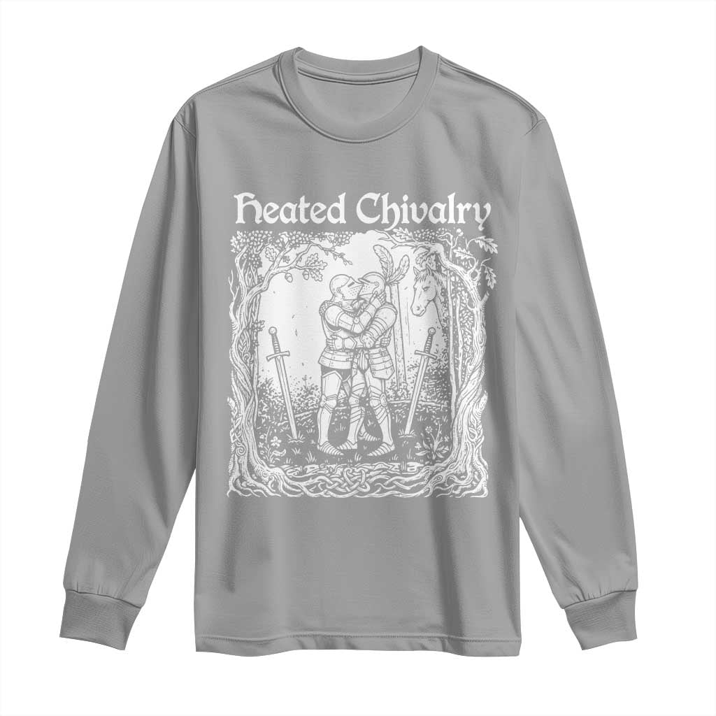 Heated Chivalry Kissing Knights Long Sleeve Shirt Romantic Funny Medieval Woodcut Fantasy Folklore Graphic TS02 Sport Gray Print Your Wear