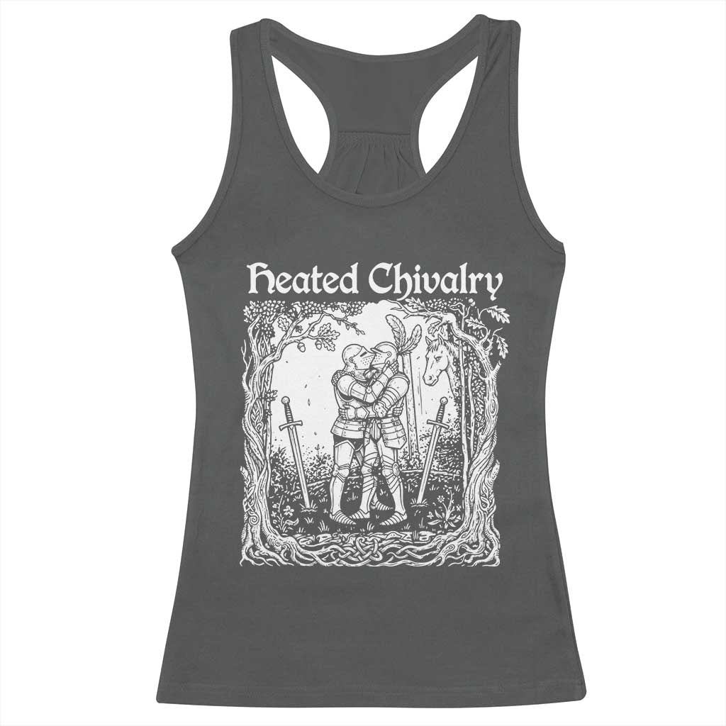 Heated Chivalry Kissing Knights Racerback Tank Top Romantic Funny Medieval Woodcut Fantasy Folklore Graphic TS02 Dark Heather Print Your Wear