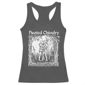 Heated Chivalry Kissing Knights Racerback Tank Top Romantic Funny Medieval Woodcut Fantasy Folklore Graphic TS02 Dark Heather Print Your Wear