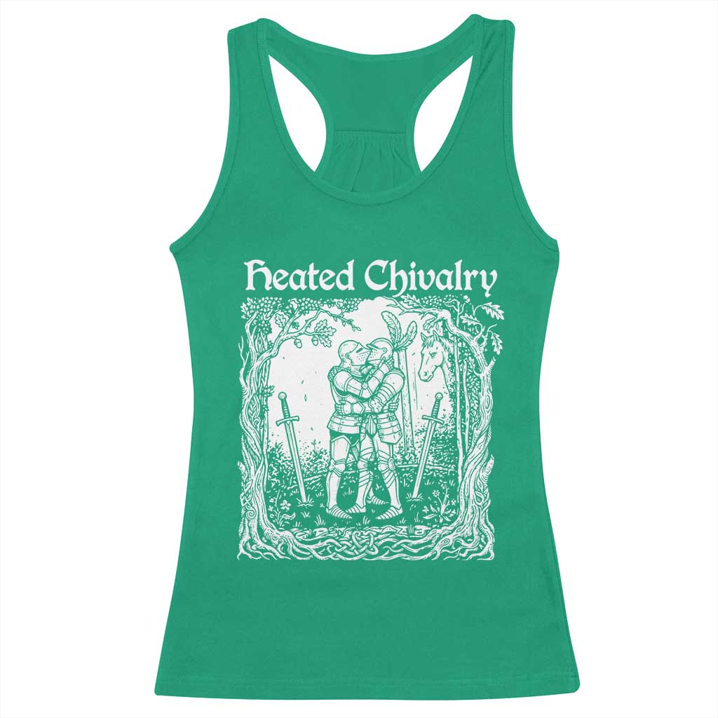 Heated Chivalry Kissing Knights Racerback Tank Top Romantic Funny Medieval Woodcut Fantasy Folklore Graphic TS02 Irish Green Print Your Wear