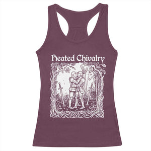 Heated Chivalry Kissing Knights Racerback Tank Top Romantic Funny Medieval Woodcut Fantasy Folklore Graphic TS02 Maroon Print Your Wear