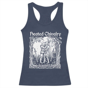 Heated Chivalry Kissing Knights Racerback Tank Top Romantic Funny Medieval Woodcut Fantasy Folklore Graphic TS02 Navy Print Your Wear