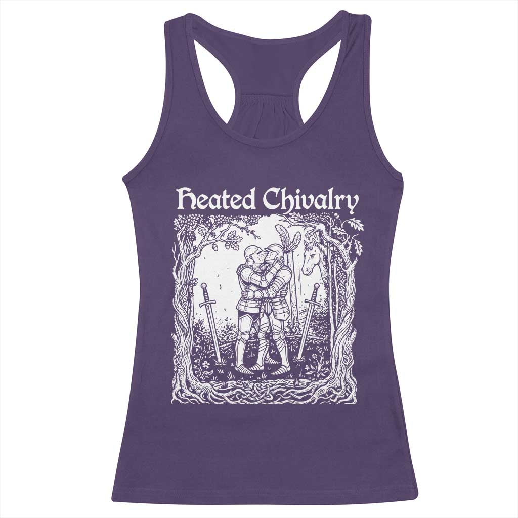 Heated Chivalry Kissing Knights Racerback Tank Top Romantic Funny Medieval Woodcut Fantasy Folklore Graphic TS02 Purple Print Your Wear