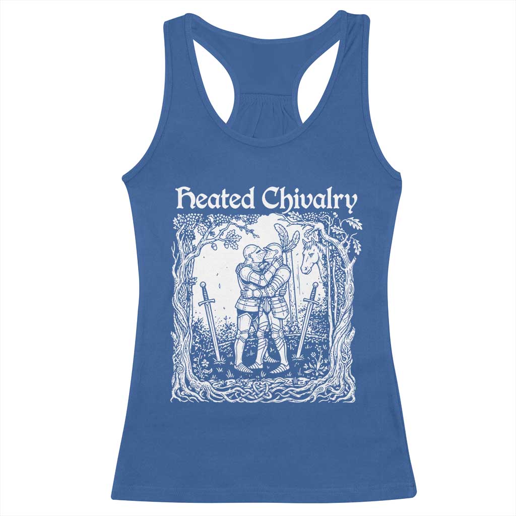 Heated Chivalry Kissing Knights Racerback Tank Top Romantic Funny Medieval Woodcut Fantasy Folklore Graphic TS02 Royal Blue Print Your Wear