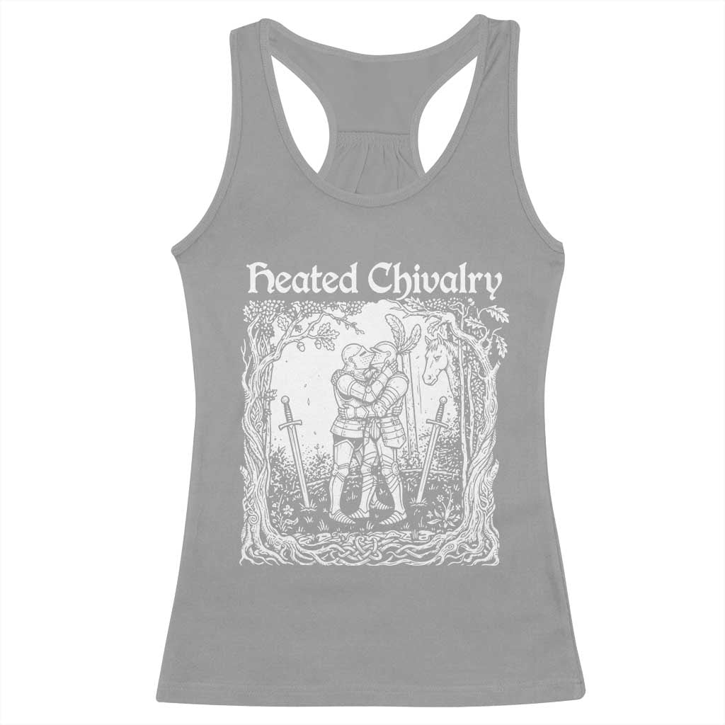 Heated Chivalry Kissing Knights Racerback Tank Top Romantic Funny Medieval Woodcut Fantasy Folklore Graphic TS02 Sport Gray Print Your Wear