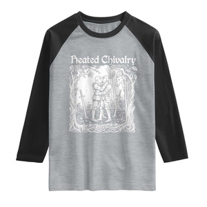Heated Chivalry Kissing Knights Raglan Shirt Romantic Funny Medieval Woodcut Fantasy Folklore Graphic TS02 Heather Gray Black Print Your Wear