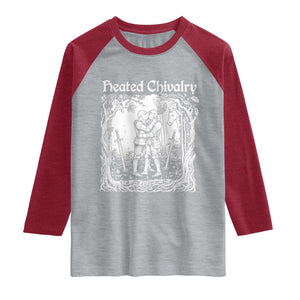 Heated Chivalry Kissing Knights Raglan Shirt Romantic Funny Medieval Woodcut Fantasy Folklore Graphic TS02 Heather Gray Heather Red Print Your Wear