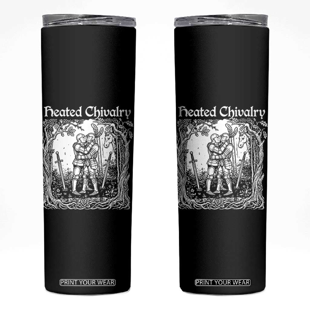 Heated Chivalry Kissing Knights Skinny Tumbler Romantic Funny Medieval Woodcut Fantasy Folklore Graphic TS02 Black Print Your Wear