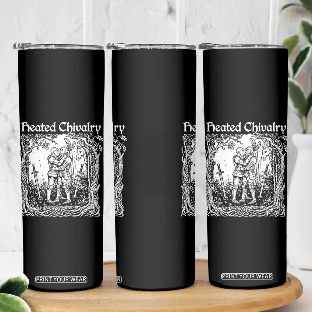 Heated Chivalry Kissing Knights Skinny Tumbler Romantic Funny Medieval Woodcut Fantasy Folklore Graphic TS02 Print Your Wear