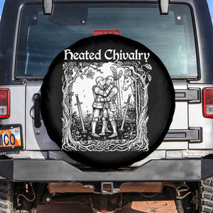 Heated Chivalry Kissing Knights Spare Tire Cover Romantic Funny Medieval Woodcut Fantasy Folklore Graphic TS02 No hole Black Print Your Wear