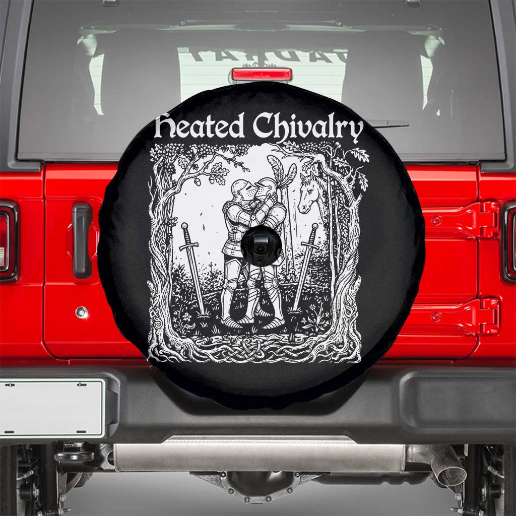 Heated Chivalry Kissing Knights Spare Tire Cover Romantic Funny Medieval Woodcut Fantasy Folklore Graphic TS02 Black Print Your Wear