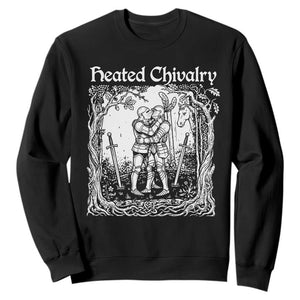 Heated Chivalry Kissing Knights Sweatshirt Romantic Funny Medieval Woodcut Fantasy Folklore Graphic TS02 Black Print Your Wear
