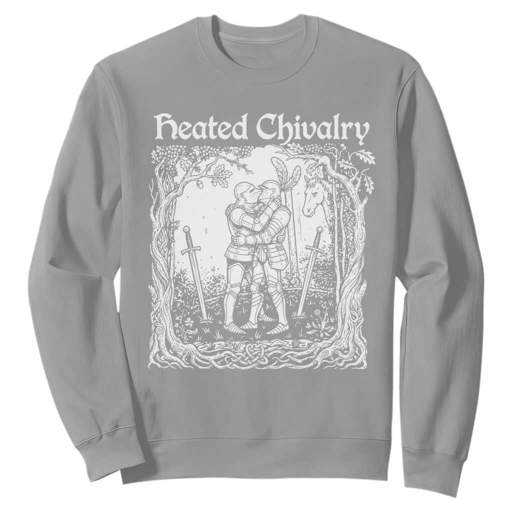 Heated Chivalry Kissing Knights Sweatshirt Romantic Funny Medieval Woodcut Fantasy Folklore Graphic TS02 Sport Gray Print Your Wear