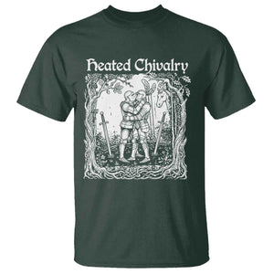 Heated Chivalry Kissing Knights T Shirt Romantic Funny Medieval Woodcut Fantasy Folklore Graphic TS02 Dark Forest Green Print Your Wear