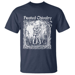 Heated Chivalry Kissing Knights T Shirt Romantic Funny Medieval Woodcut Fantasy Folklore Graphic TS02 Navy Print Your Wear